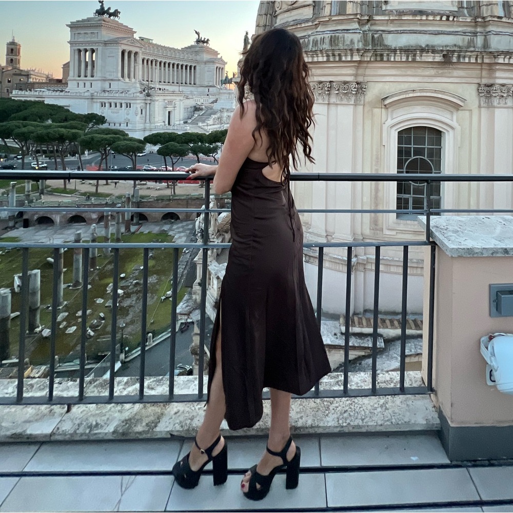 Peppermayo Brown Silky slit maxi dress Size US 6